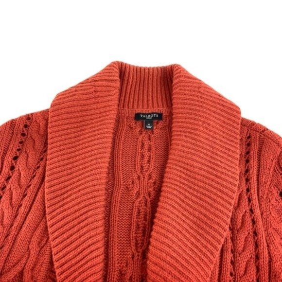 Talbots Orange Cable Knit Wrap Sweater - Picture 3 of 6